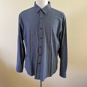 James Campbell Men’s Long Sleeves Blue Button Front Polka Dot Shirt Size XL